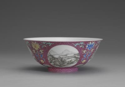 图片[3]-Bowl with panels of landscape in falangcai polychrome enamels on a red ground, Qing dynasty, Qianlong reign (1736-1795)-China Archive